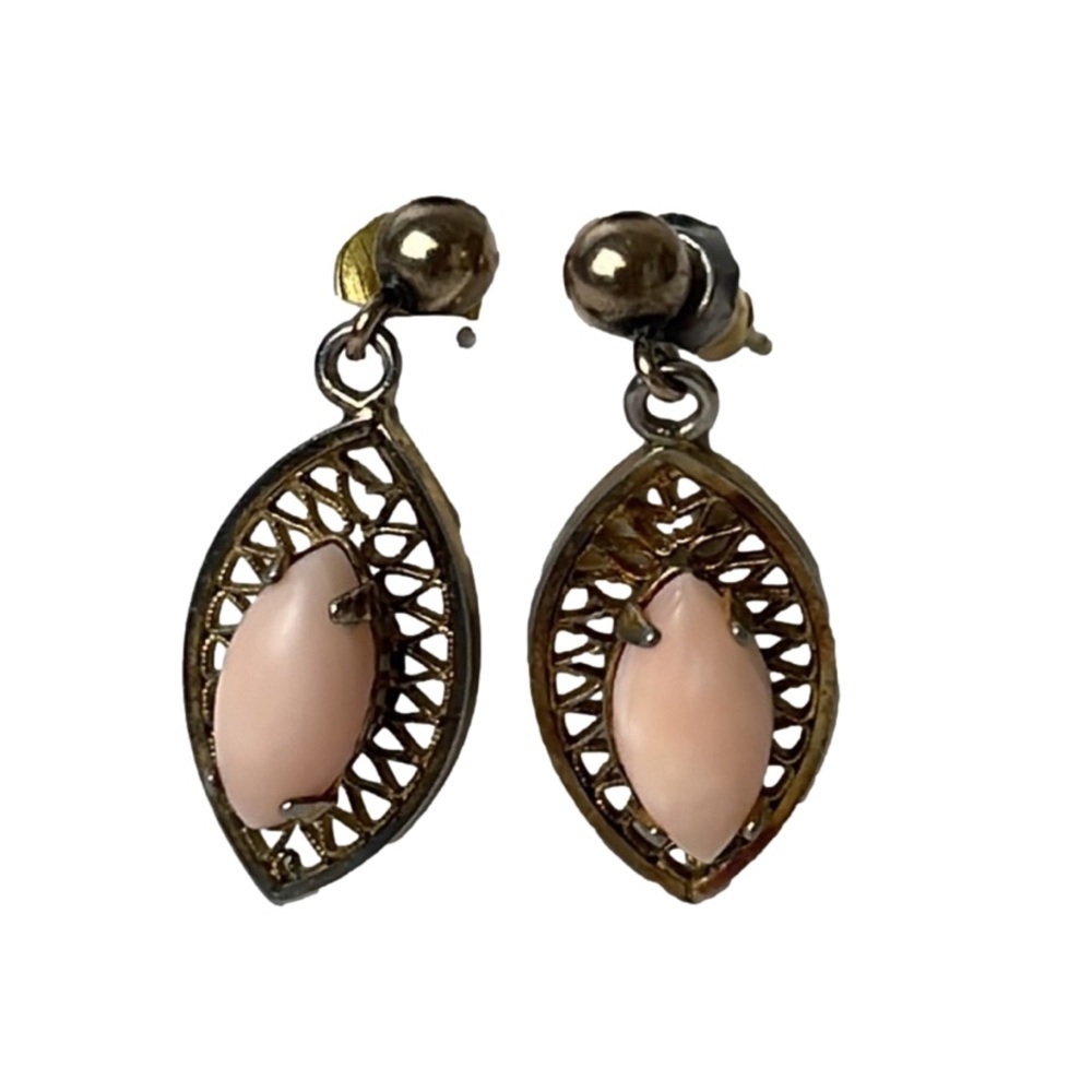 PINK Marquis Shaped Stone 12 K Gold Filled Vintage Earrings